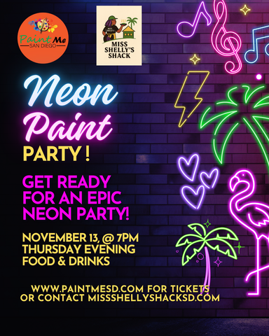 Neon Paint Party at Rosie O’Gradys w/ food and wine by Miss Shelly’s Shack.